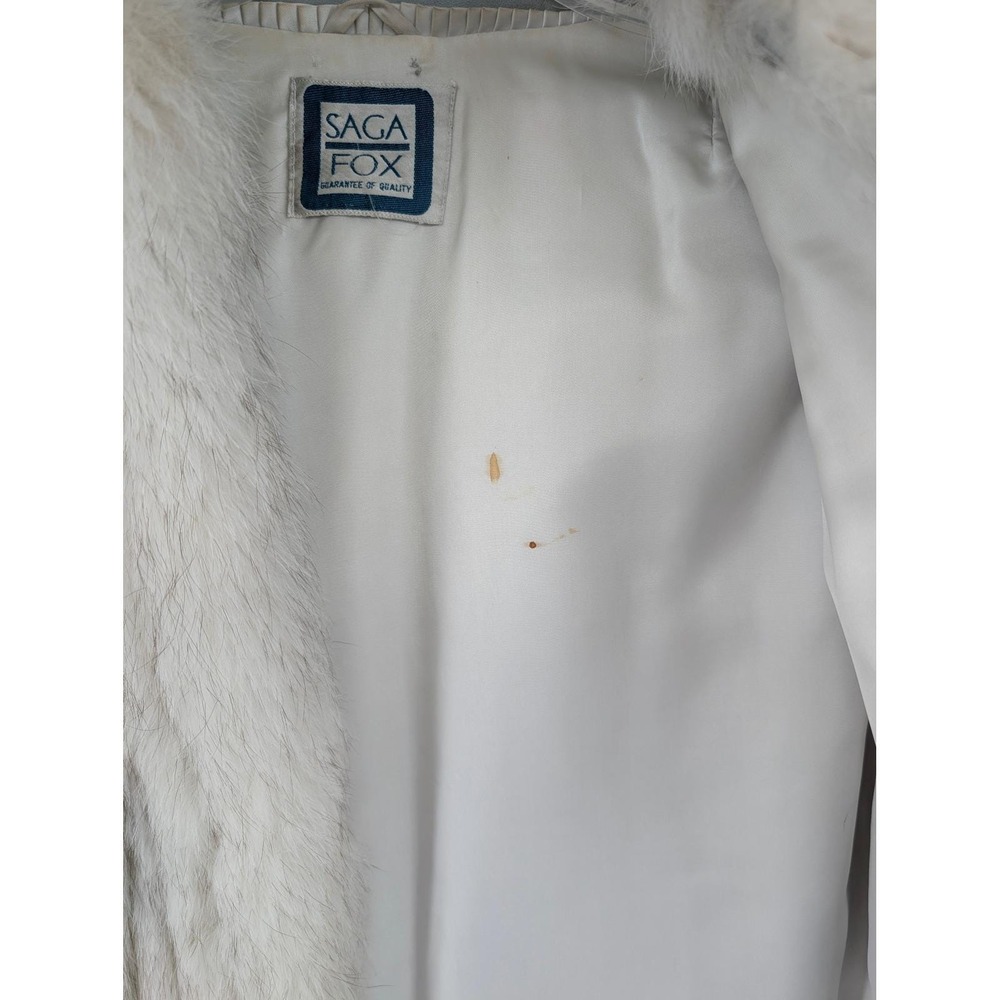 Vintage Saga Blue Fox Fur Jacket Sz Medium Ivory White 80s Luxury Glam Mob Wife - Picture 7 of 16